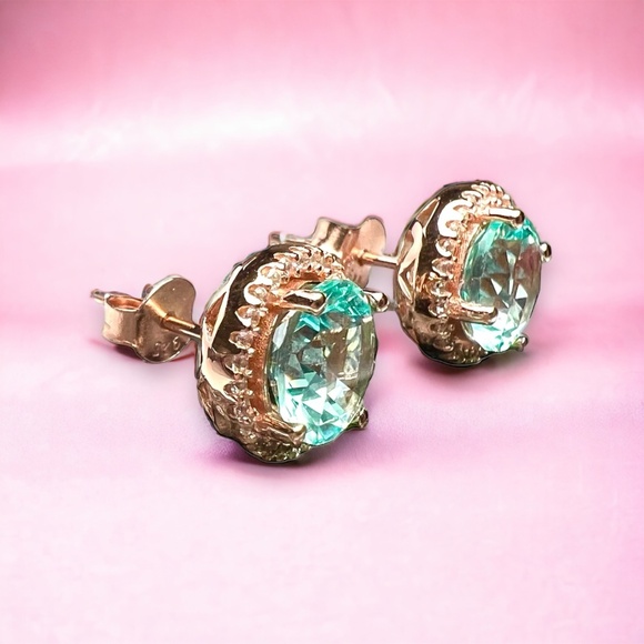 Light Green Tourmaline Earrings 14k Rose Gold Vermeil , October Birthstone Studs - Picture 2 of 7
